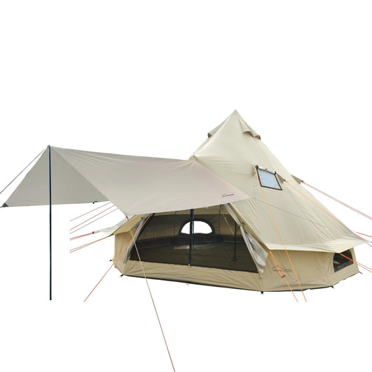DANCHEL OUTDOOR B2 Portable Yurt with Sun Shelter for All Year Living, 4 Season Bell Tent 4 Person Family Camping Glamping Party 300D Oxford Khaki,4m/13ft
