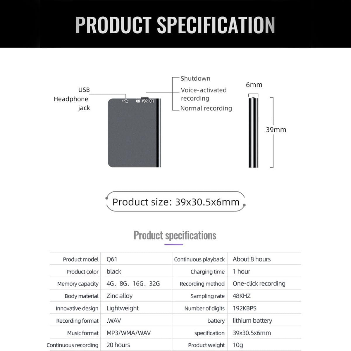 SSKFHGI Recordix - Recordix Magnetic Voice Recorder, Mini Magnetic Voice Recorder with Playback, Mini Portable Smart