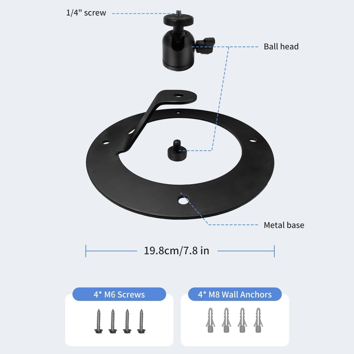 Tonalee 360 1/4" Projector Stand Table Tripod: Ballhead Angle Degree Adjustable with Screw for Most Projectors Webcams