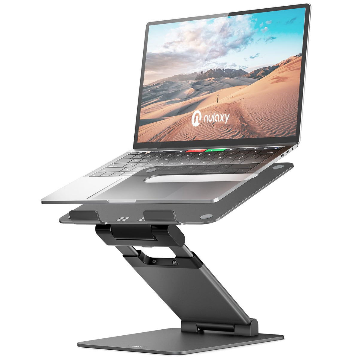 Nulaxy Height Adjustable Laptop Stand for Desk, Dual Foldable Aluminum Computer Riser, Pull Out Design Ergonomic Sit to Notebook Holder Convertor, Compatible with All 10-17" Laptops, Tablets, Gray