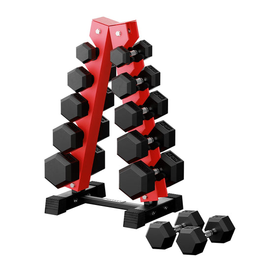RitFit 350LB Rubber Hex Dumbbell Sets with Weights Rack, Multiple Color Choices Available, Great Gym Equipment for Home, Strength Training, Workouts，Red