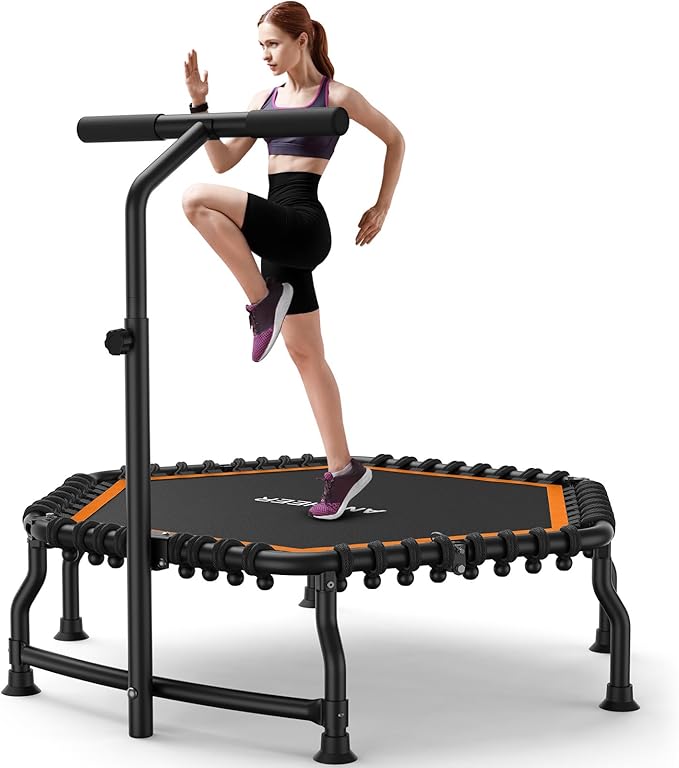 ANCHEER 50" Rebounder Trampoline for Adults- 2025 Foldable Mini Trampoline with Bar- Exercise Trampoline for Adults, Max Load 560lbs, for Indoor/Garden Workout