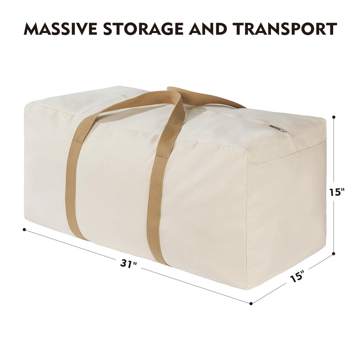 GORISEN Canvas Storage Duffle Bag, Large Capacity Moving Bag with Tan Handles, Washable and Reusable (1, BEIGE, 31''x15''x15'')
