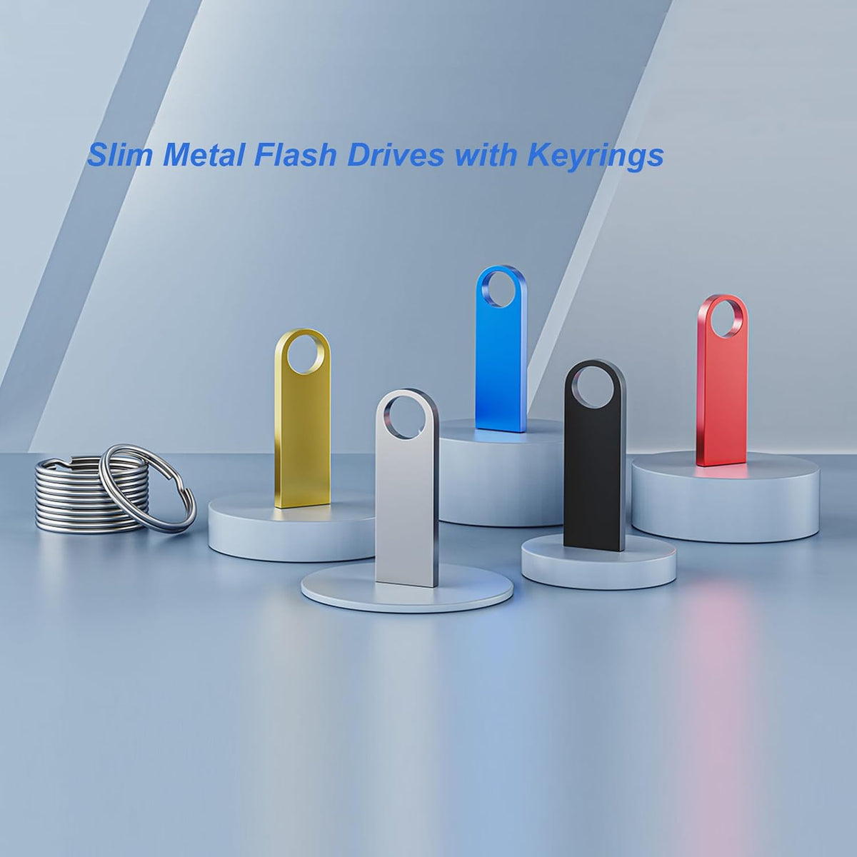 Wooolken 5 Pack 1GB 2.0 USB Flash Drive with Keychains, Sleek Metal USB Thumb Drives Memory Stick for PC Laptop