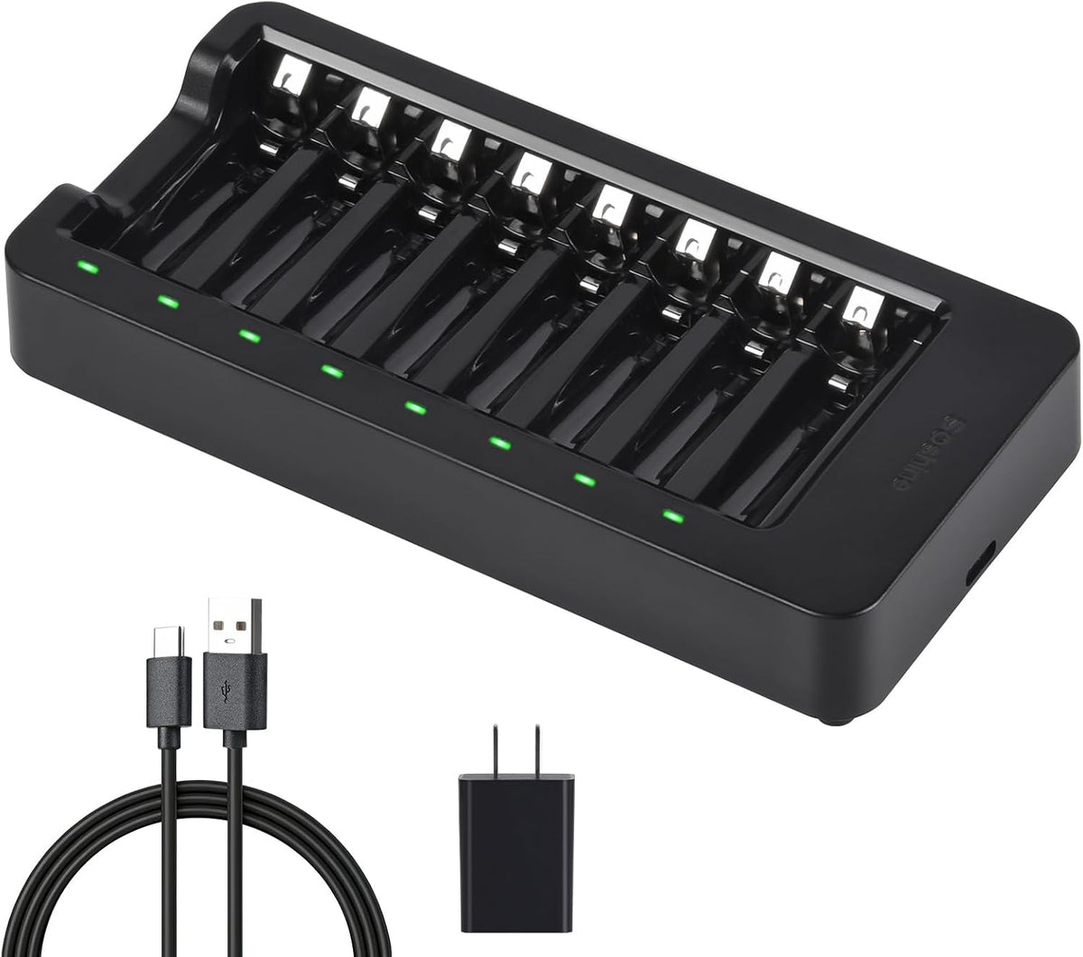 Soshine 5V 2A 8 AA AAA Battery Charger with Adapter, Bay Smart Charger with LED Indicators, Independent Slots USB-C