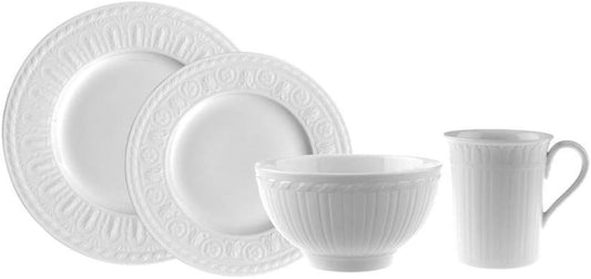 Villeroy & Boch Cellini Collection 24-Piece Dinnerware Set, Premium Porcelain, Made in Germany, Dinner Plate, Salad/Breakfast Plate, Bowl, Mug, White