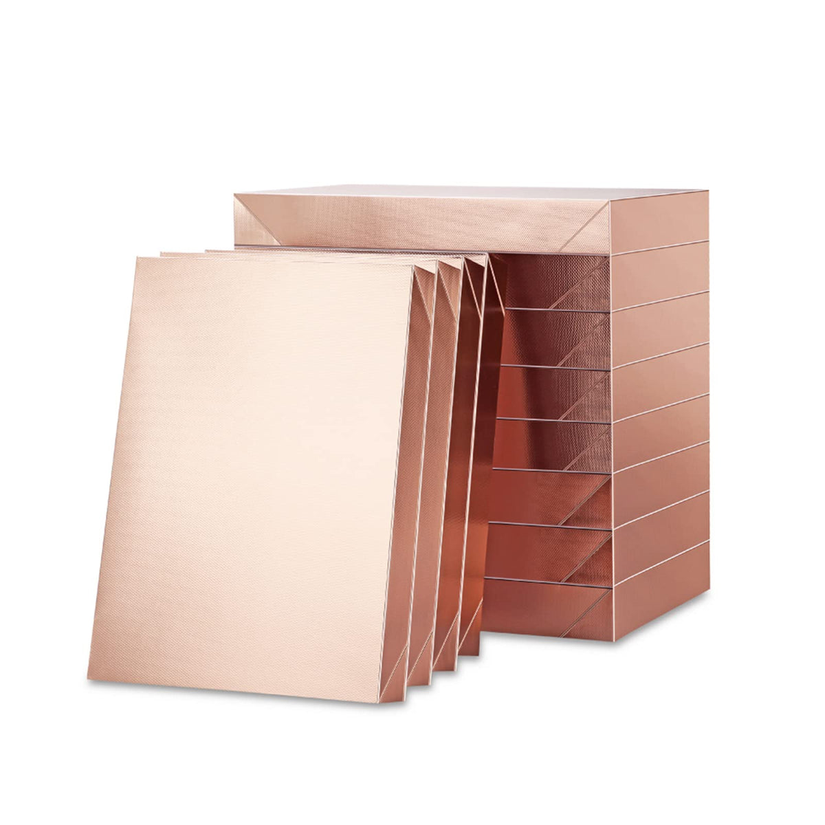 ROSEGLD 12 Gift Boxes with Lids - 11x8.5x1.5 Inches, Apparel Gift Boxes in Glossy Rose Gold with Grain Texture