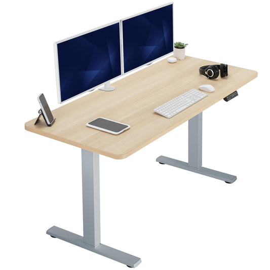 VIVO Electric 60 x 24 in Standing Desk, Memory Height Adjustment, 1B Series, Holds 220 lbs, One-Piece Light Wood Top, Gray Frame, DESK-KIT-1G6C