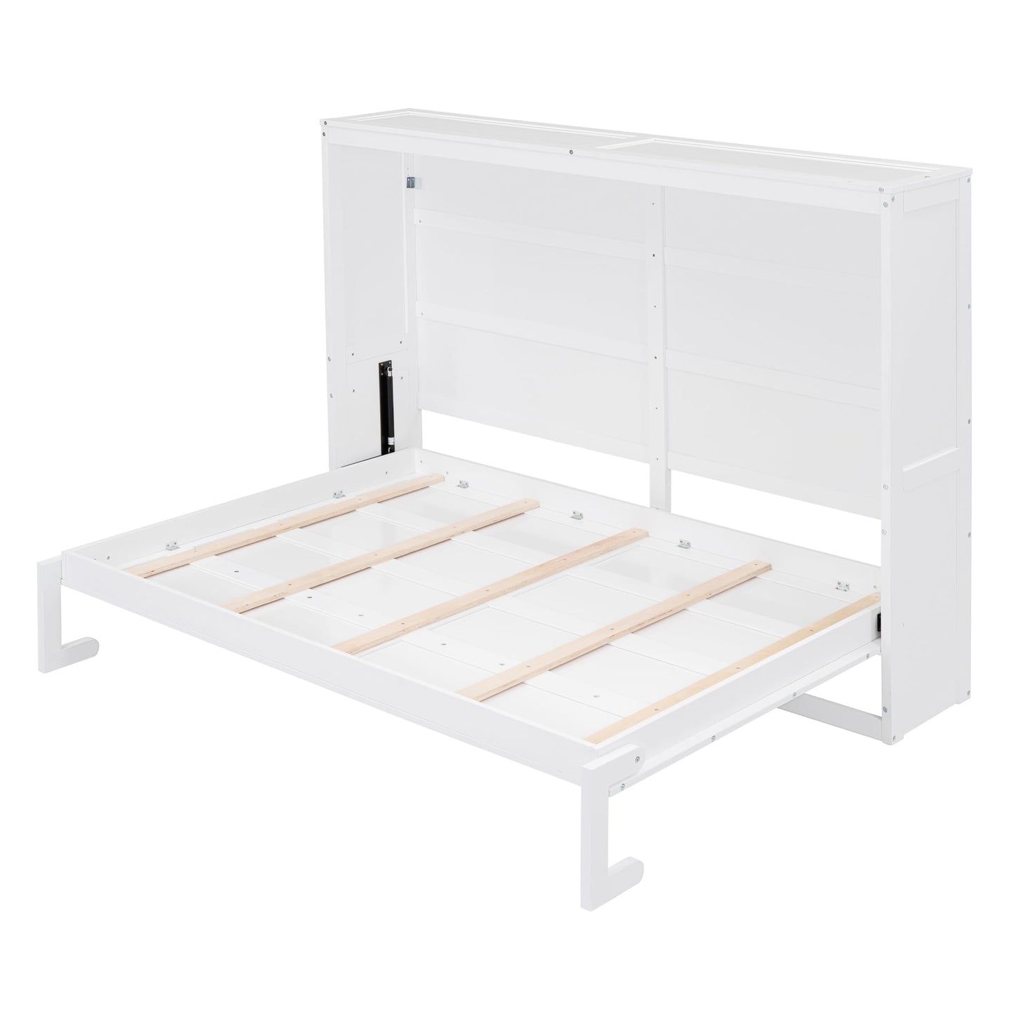 Ball & Cast Murphy Bed Queen Size,Farmhouse Murphy Cabinet with Storage Shelf,Wood Hidden Wall Bed,Foldable Platform Bed,Space-Saving,No Box Spring Needed,White