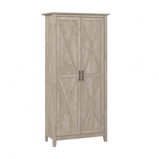 Bush Home Key West Tall Storage Cabinet with Doors in Washed Gray