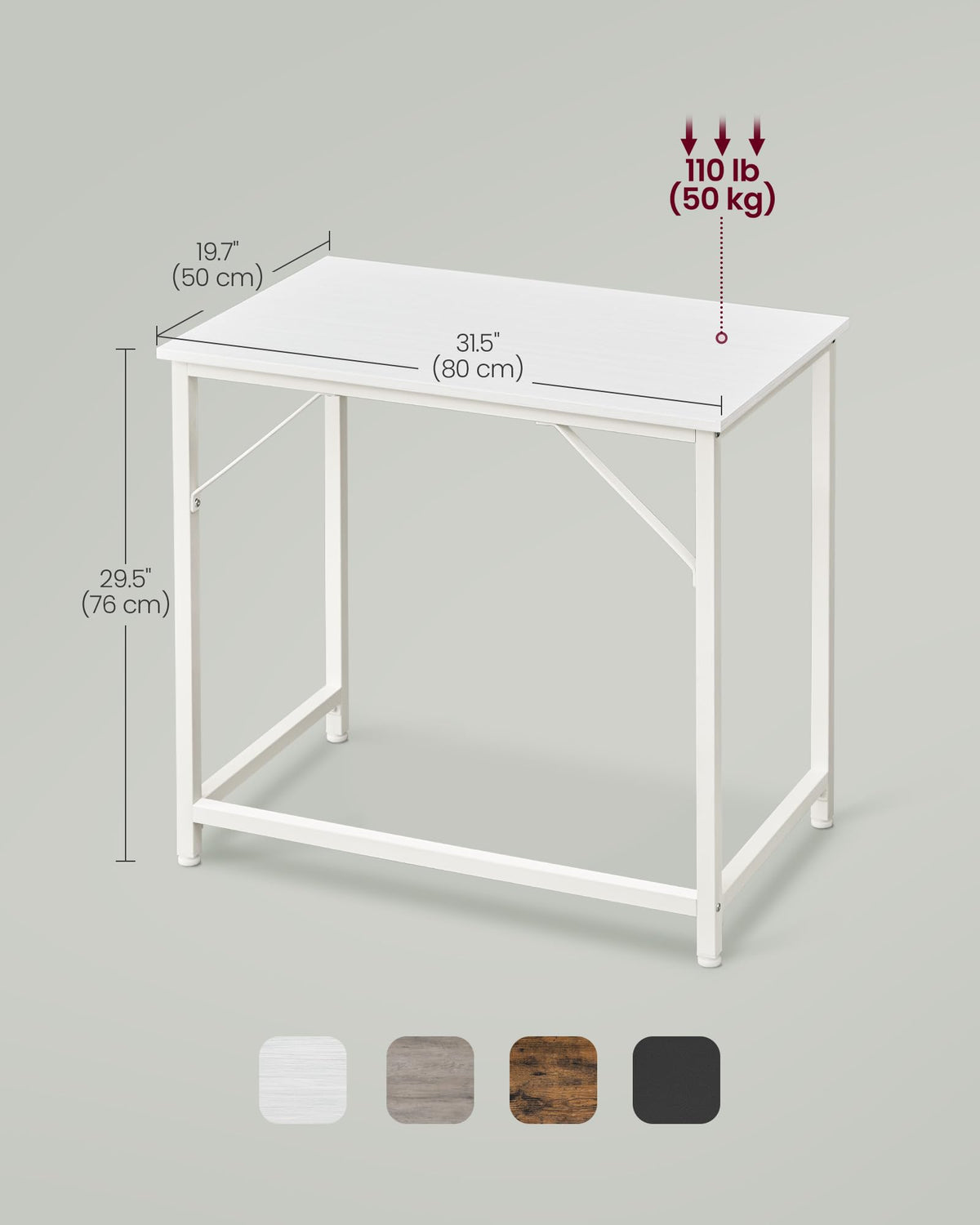 VASAGLE Computer Desk, Office Work Desk, 31.5 x 19.7 x 29.9 Inches, for Study, Bedroom, Home Office, Living Room, Maple White and Cloud White ULWD038W44