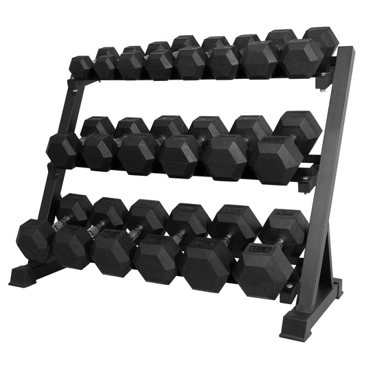 RITFIT Rubber Hex Dumbbells Set with Rack, 180-780LB Heavy-Duty Cast Iron Core, Knurled Chrome Handle, Space-Saving Storage Rack for Home Gym Strength Training