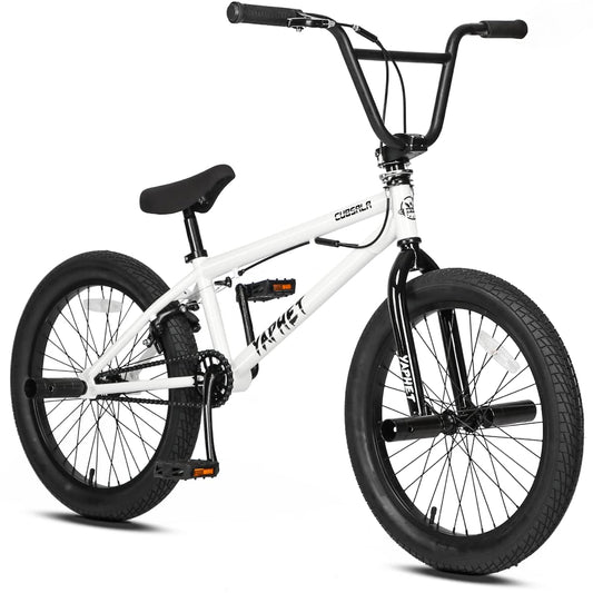 cubsala Freestyle BMX Bike, 20 Inch Yaphet Bicycle for Teen Beginner Adult Riders, Bike with 360° Rotating Handlebar and 4 pegs, Whtie