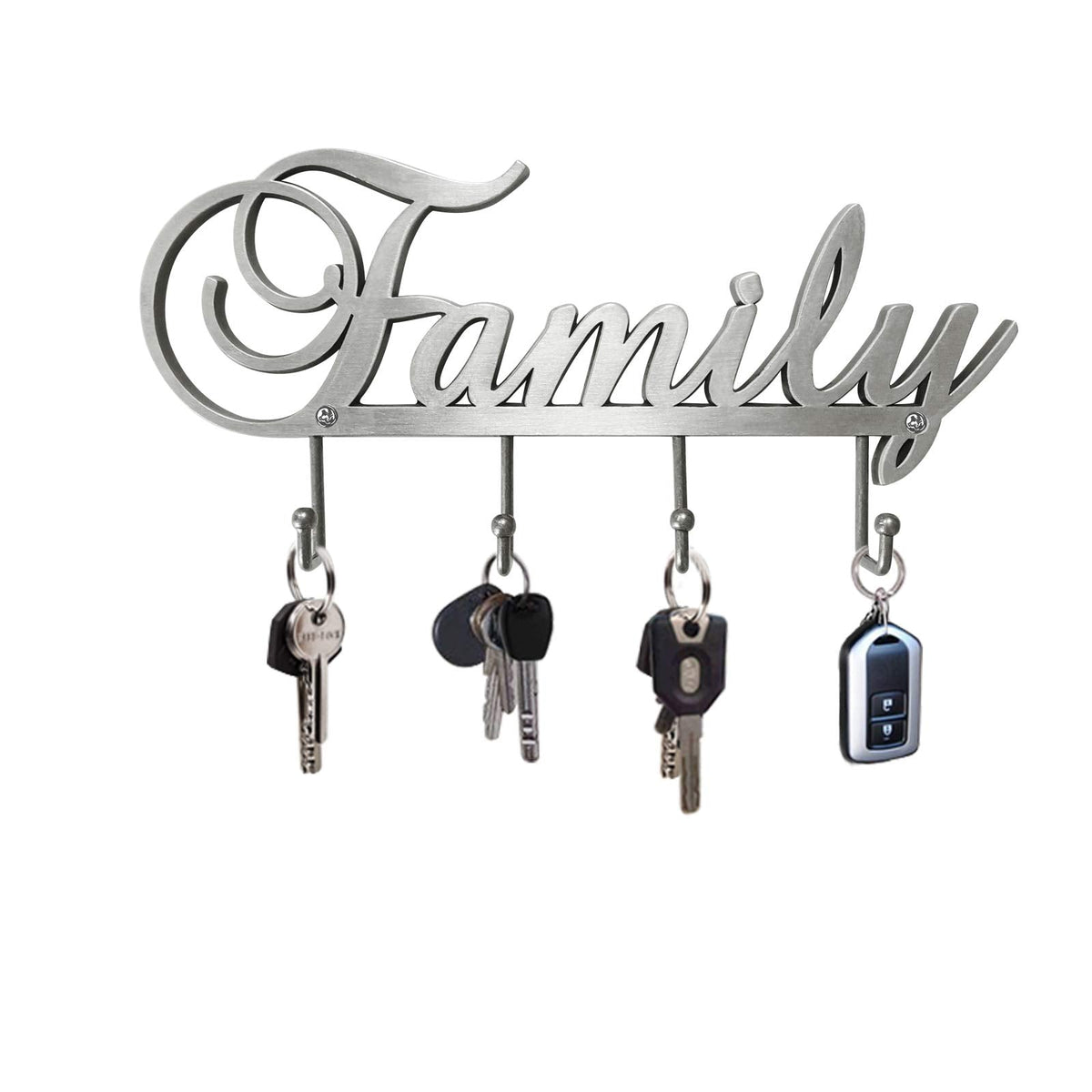 Myartte Key Holder- Key Hooks Decorative for Wall Decorative Zinc Alloy Key Organizer Rack with 4 Hooks -with Screws (Antique Sliver Family)