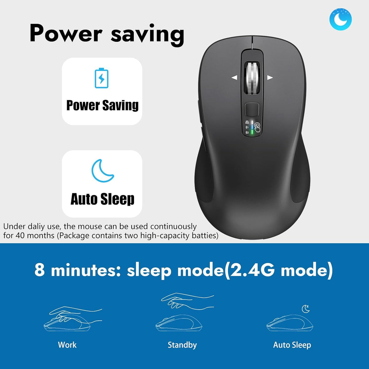 CITLLA BT1 BT2), 4-Way Wireless Bluetooth Mouse (USB + + Full Size Mouse, Scrolling, Multi-Device Silent for Computer