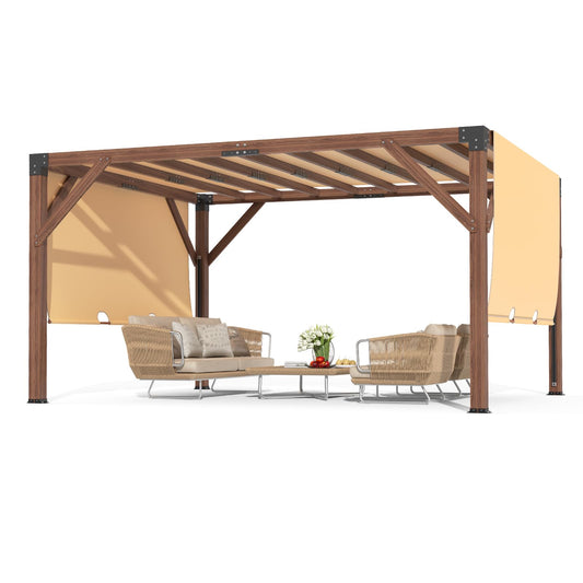 Patikuin Heavy-Duty Cedar Wood Pergola with Retractable Sunshade Canopy - 12' x 14' Outdoor Patio Arbor - High Wind Rated, Rot Resistant, Ideal for Deck, Backyard, or Garden Entertaining - Color: