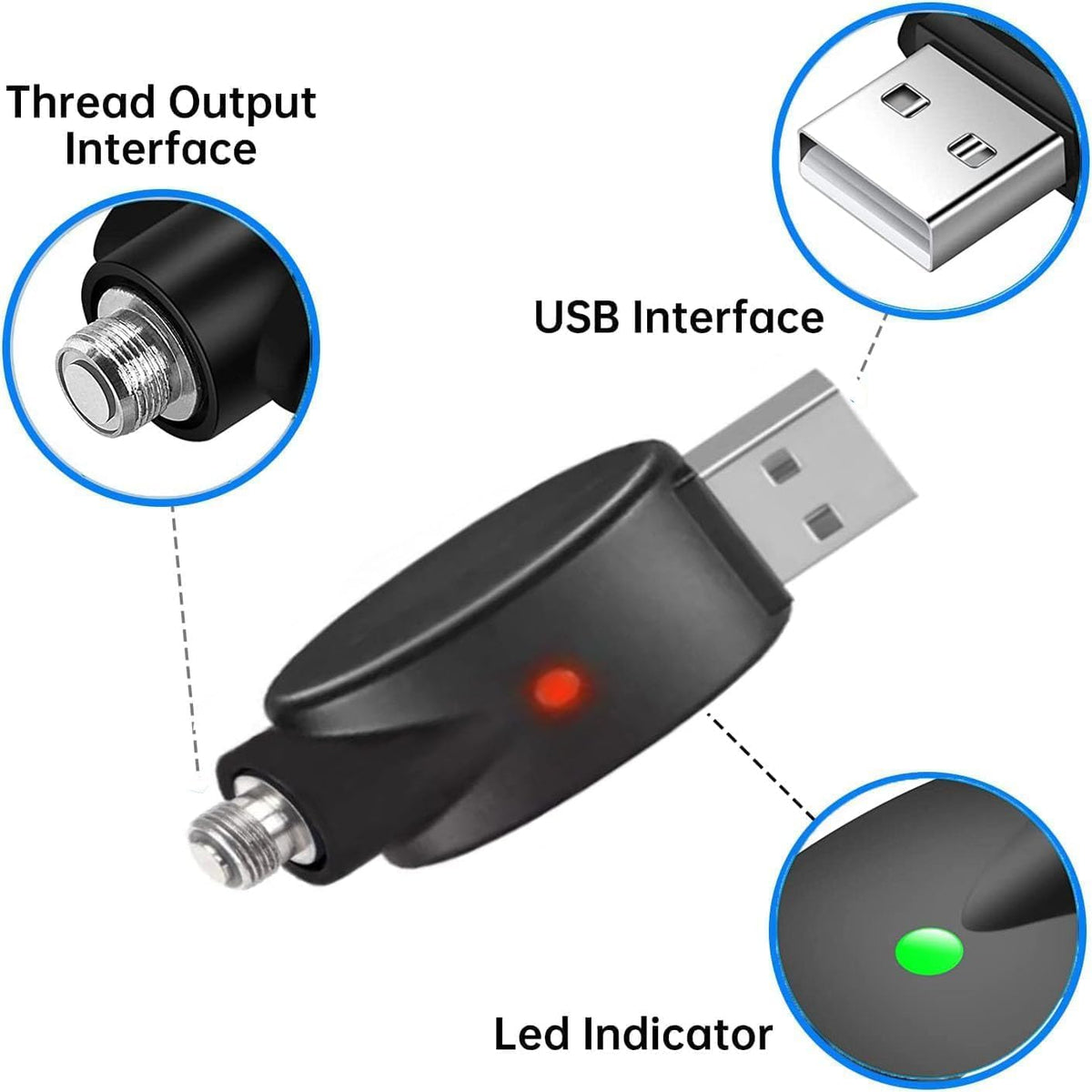 Yacusum 2Pieces USB Thread Cable,USB Smart Charger Cable, Overcharge Protection Adapter with LED Indicator Adapter