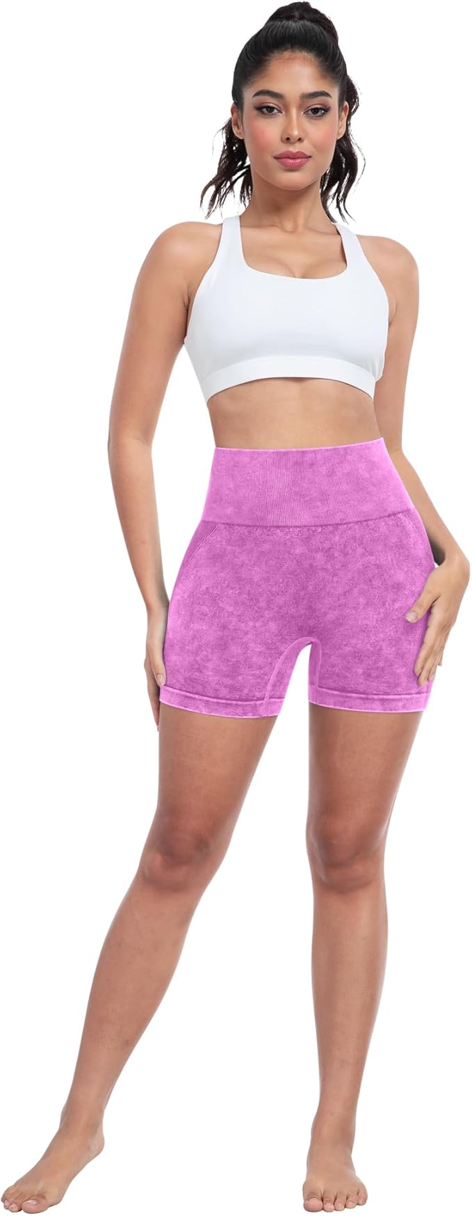 CHRLEISURE Women's 4 Packs Workout Gym Shorts, High Waisted Butt Lifting Scrunch Butt Seamless Booty Shorts