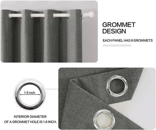 MIULEE Linen Blackout Curtains - 100% Room Darkening Thermal Insulated Grommet Panels | Dark Grey, 42"x63" (2 PCs)