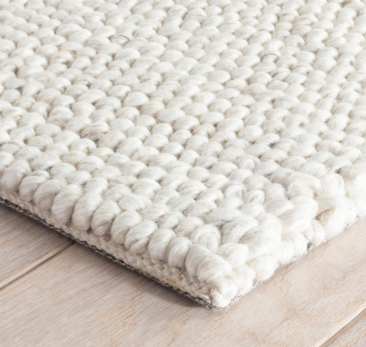 S & L Homes Wool Cotton Hand Woven Chunky Knit Popcorn Rug - Ivory Contemporary Area Rug for Living Room Bedroom (6' x 9' - Ivory)