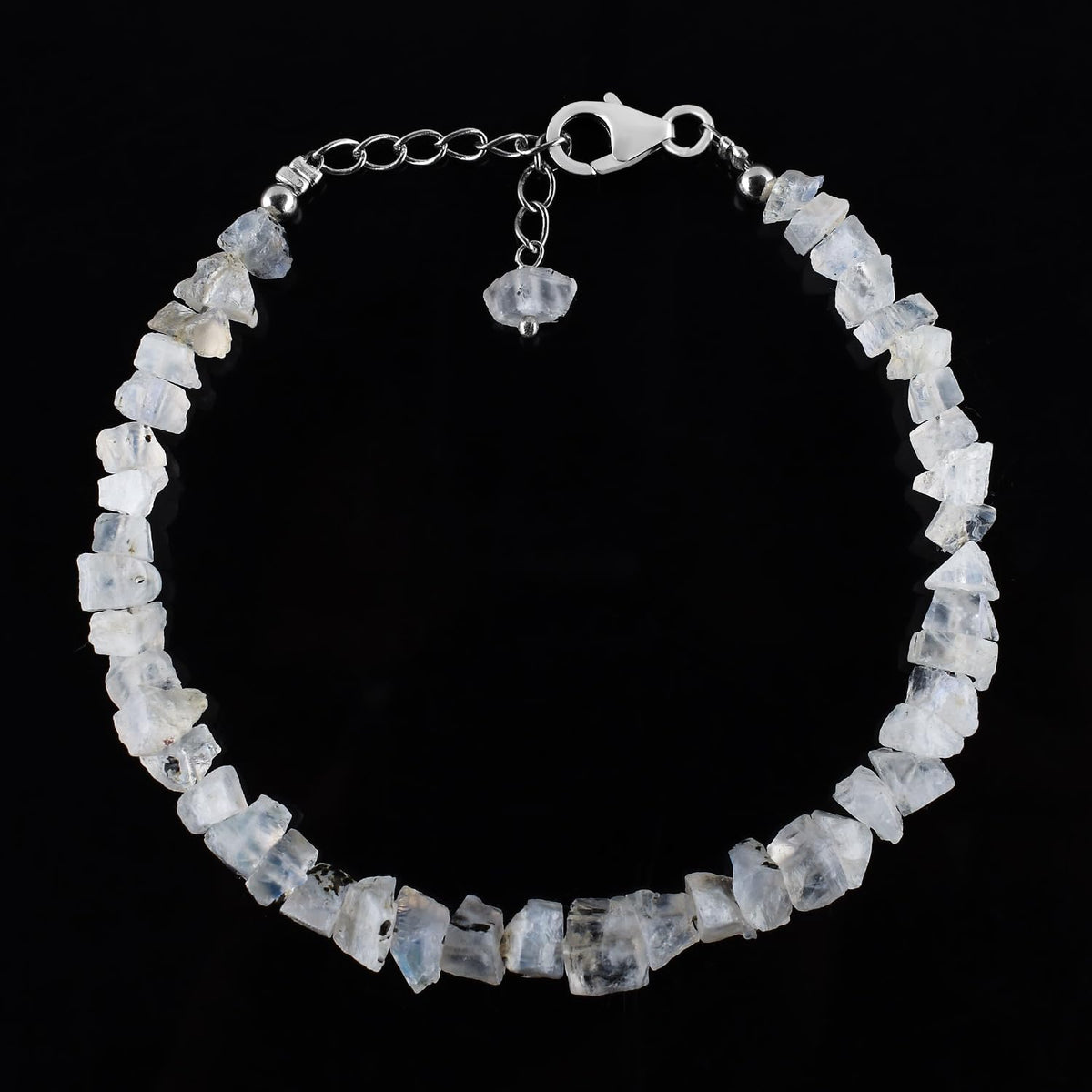 Natural Raw Rainbow Moonstone Bracelets for Women, June Birthstone, Rough Gemstone Chakra Healing Crystals Jewelry, 925 Sterling Silver Chain 8 inch, Birthday Gifts For Her
