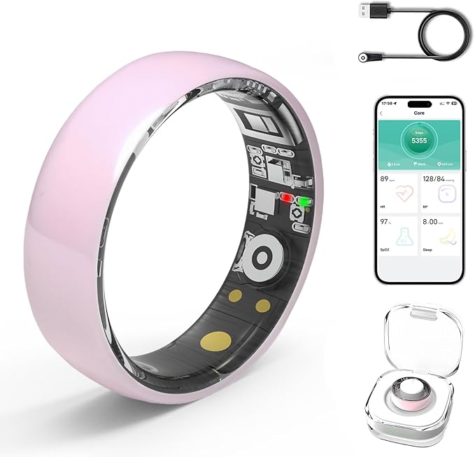 Smart Rings for Women Men,Fitness Tracker Ring,Heart Rate,Blood Oxygen,Blood Pressure,Step Tracker,Sleep Monitoring,No Subscription Fee,IP68 Waterproof Smart Ring for iPhone&Android(Pink 8)