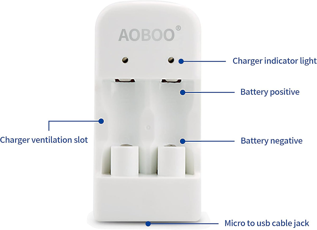 AOBOO 2pcs CR15H270 3V CR2 300Mah Rechargeable Battery with USB Charger,for Photo camera Disc Brake