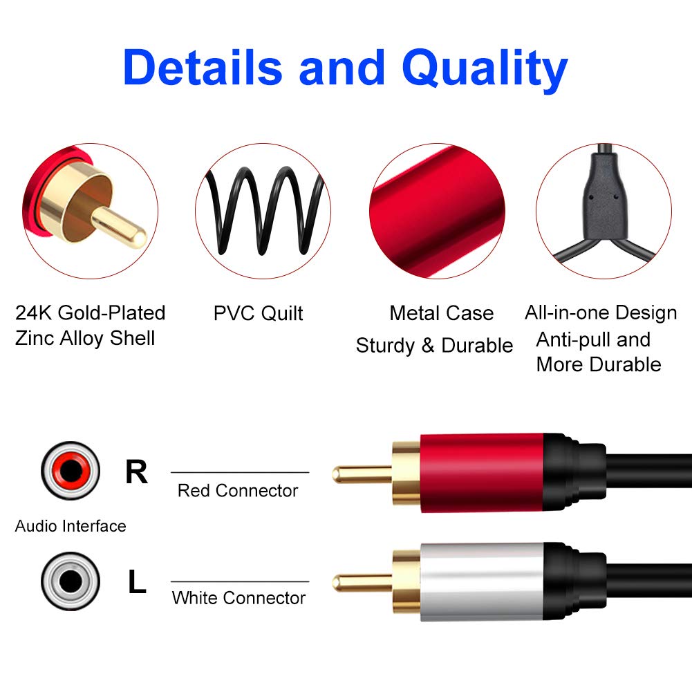 Yeung Qee 2RCA 2RCA 3 (3ft/1m) Male to Male Stereo Audio Cable ft,Dual Shielded Gold-Plated RCA Stereo Cable,Suitable