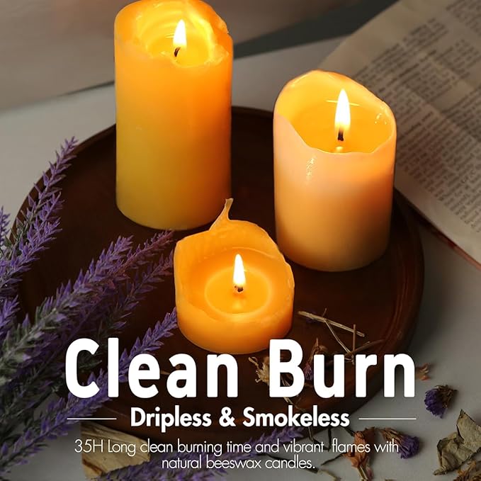 10 Packs Natural Beeswax Candles, 100% Pure Beeswax Pillar Candles for Emergency Prayer Home Decor, Bees Wax Candle for Relax, Smokeless & Dripless [2x4 inch]