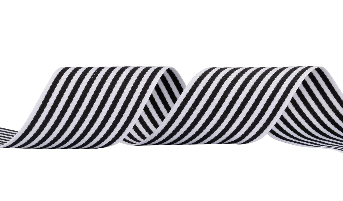 Joycrosso 1-1/2 Inch Wide Black and White Striped Ribbon, Great for Wedding Gift Wrapping Home Décor Floral Arrangement, 25 Yards-Roll