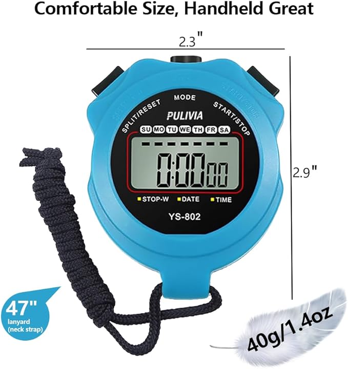 Stopwatch Timer Lap Split Digital Stopwatch with Clock Calendar Alarm, Large Display Stop Watch for Sports Kids Coaches Swimming Running