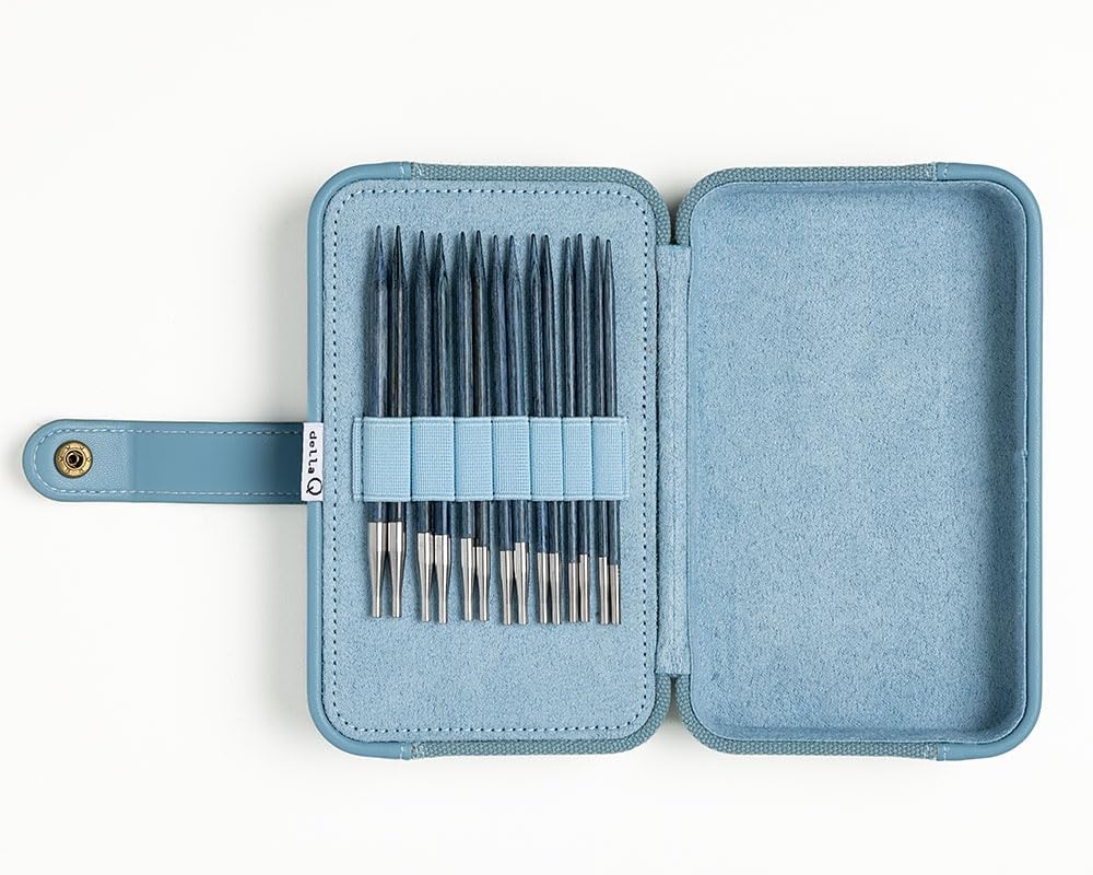 Knit Picks x dellaQ Blue Interchangeable Knitting Needles with Dusty Blue Buddy Case (Dusty Blue and Regular Blue Needles)