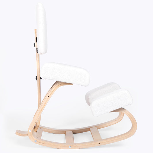 Sleekform East Austin Ergonomic Kneeling Chair with Back Support - Boucle and Wood Ergo Stool for Desk - Best Ergonomic Kneeling Office Chair for Posture and Leg Circulation