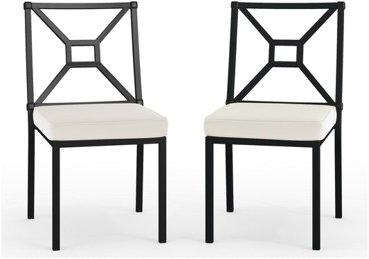 Martha Stewart Lily Pond All-Weather Stackable Patio Chairs with Elevated Backrest Design and Steel Frames in Black with Cream Cushions, Set of 2