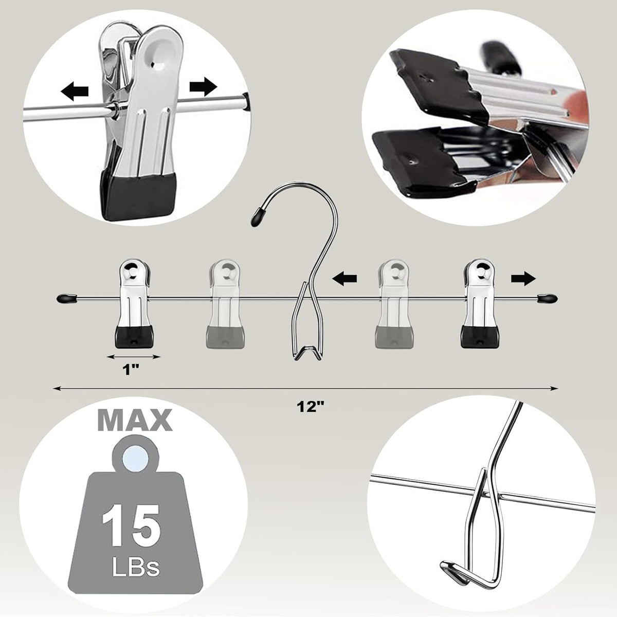 Skiennix Pants Hangers with Clips - 10 Pack Stackable Skirt Hangers for Space-Saving Closet Organization
