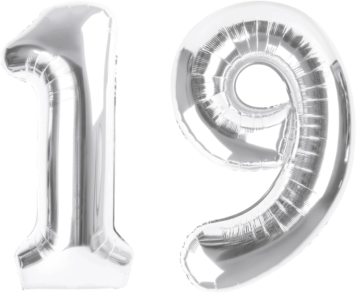 Silver Number 19 Balloons by Numbers | 40-Inch Foil Birthday Decorations for Men & Women