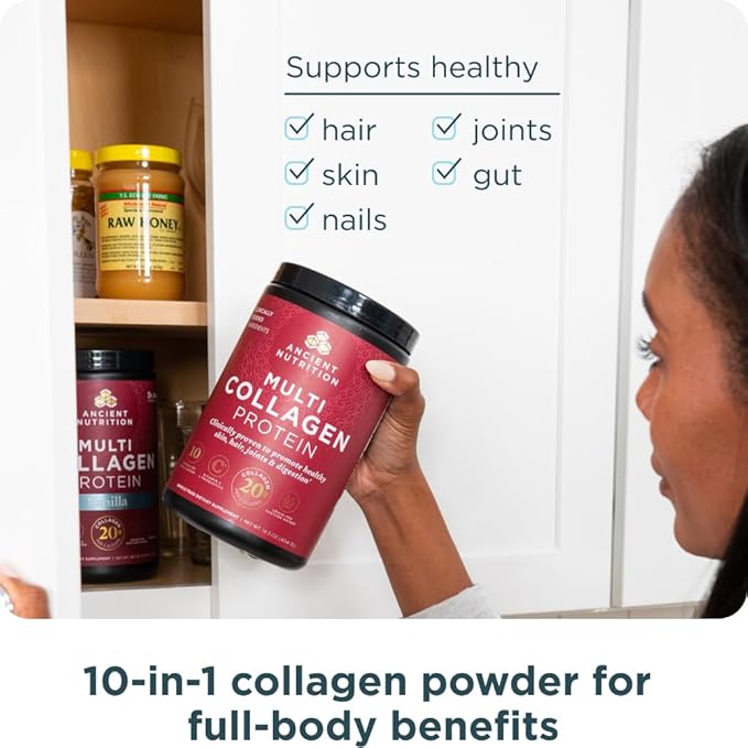 Ancient Nutrition Collagen Peptides Powder, Multi Collagen Protein, Women & Men, Vitamin C, Probiotics, Hydrolyzed Collagen, Supports Skin, Joints, Gut Health, Unflavored, 60 Servings