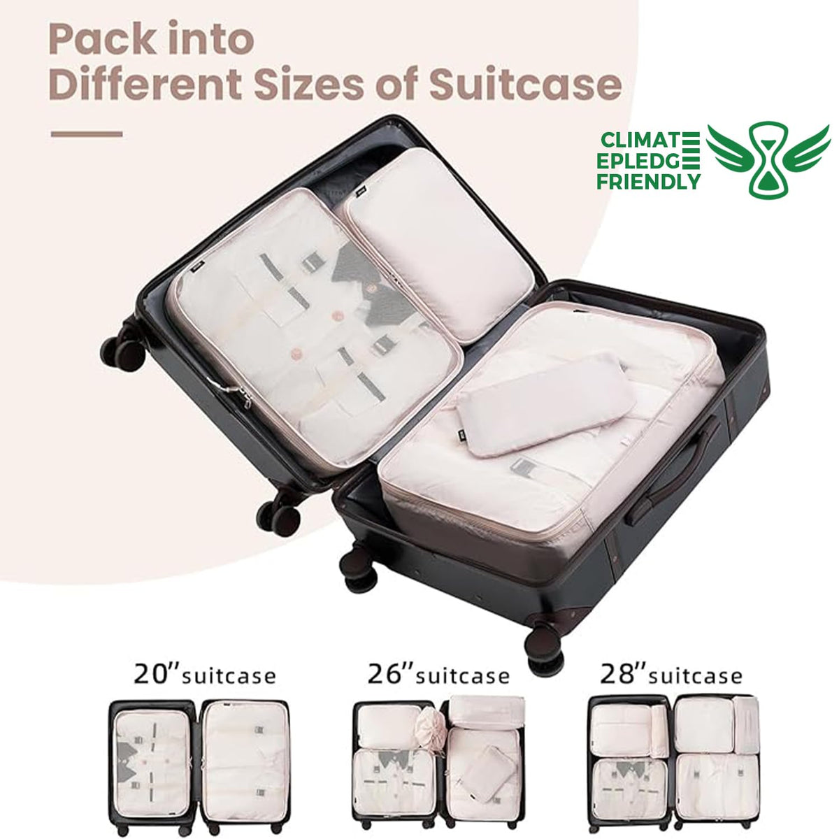 BAGAIL 10 Set Packing Cubes Various Sizes Packing Organizer for Travel Accessories Luggage Carry On Suitcase-Cream