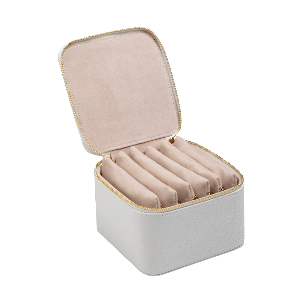 Frebeauty Small Travel Jewelry Box,Travel Jewelry Case with 6 Pouch Bags,Portable Travel Jewelry Organizer,Mini Jewelry Storage,3.35 x 4.9 x 4.8 Inches,Gift Idea for Women Girls (White)
