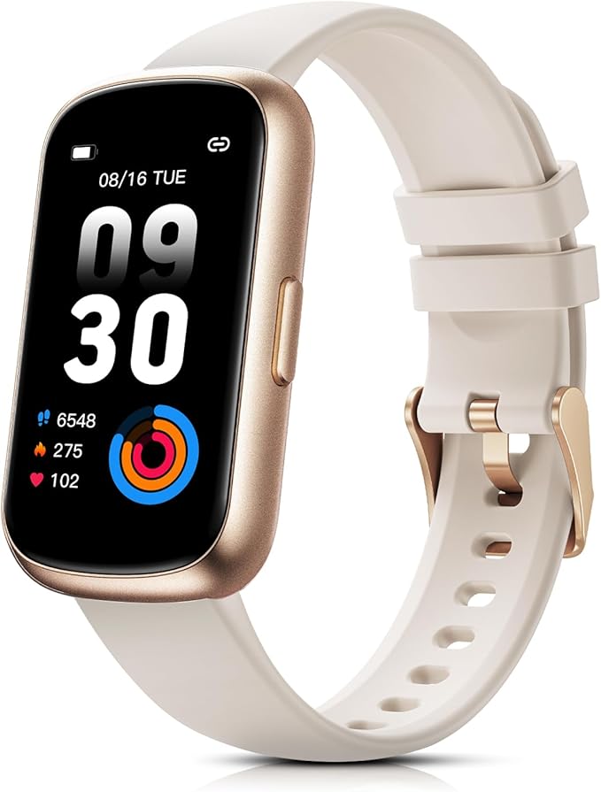 Fitness Tracker for Women Men, Smart Watch Band with 24/7 Heart Rate Blood Oxygen Sleep Monitor, Calories Step Tracker Pedometer 3ATM Waterproof Activity Tracker for Android iOS, Goldlight