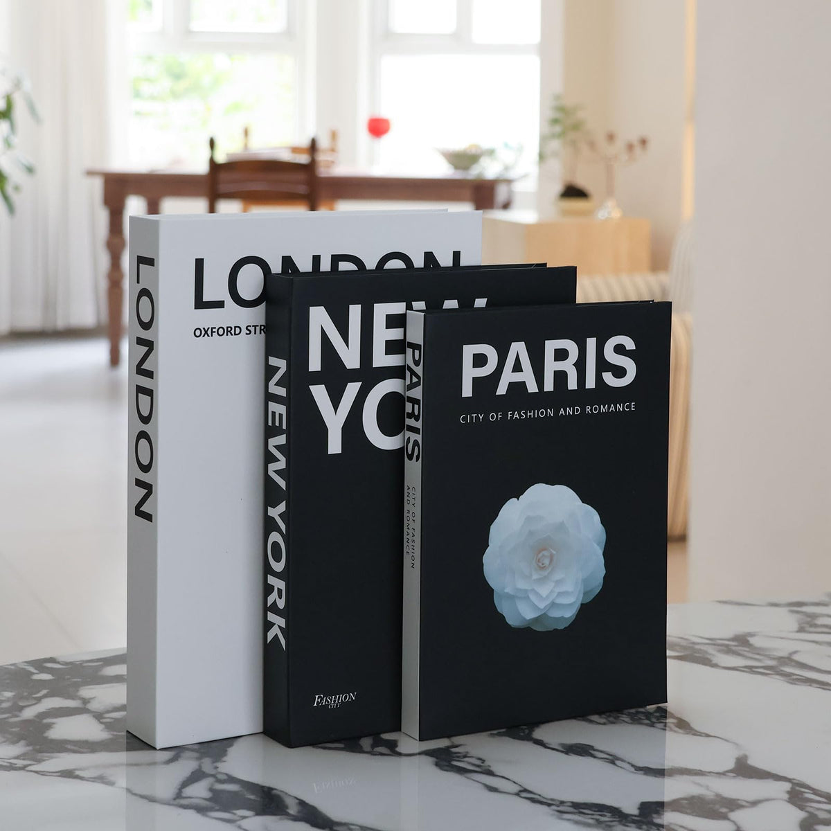 Vikber Decorative Books for Home Decor, 3 Pcs Aesthetic Fake Books Set, Modern Neutral Coffee Table Decor, Decorative Book Boxes for Living Room Shelf Styling