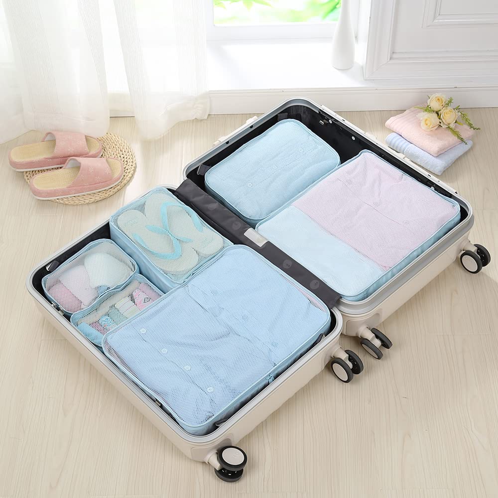 JJ POWER Travel Packing Cubes, Luggage Organizers with Shoe Bag (Blue)