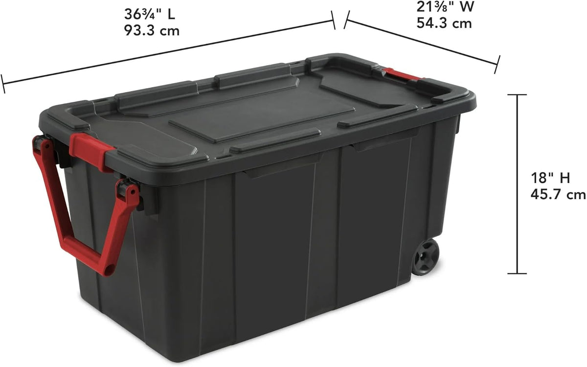 Regine Switzerland Extra Large 40-Gallon Plastic Storage Bin - Durable with Wheels & Handle, Black, Pack of 2