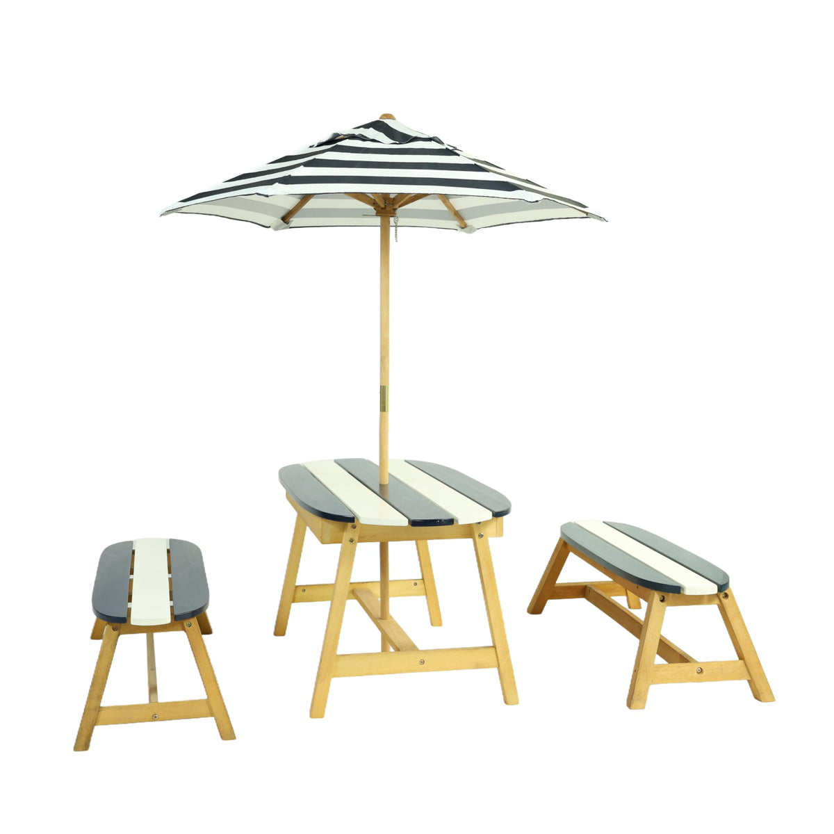 Gecheer Kids Picnic Table Set with Umbrella – Indoor/Outdoor Wooden Table & Benches for 4 Children, Dark Blue