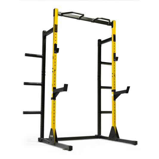 Cap Power Rack with Pull Up Bar & Attachments - Squat Rack & Strength Training Power Cage for Home Gym - Yellow