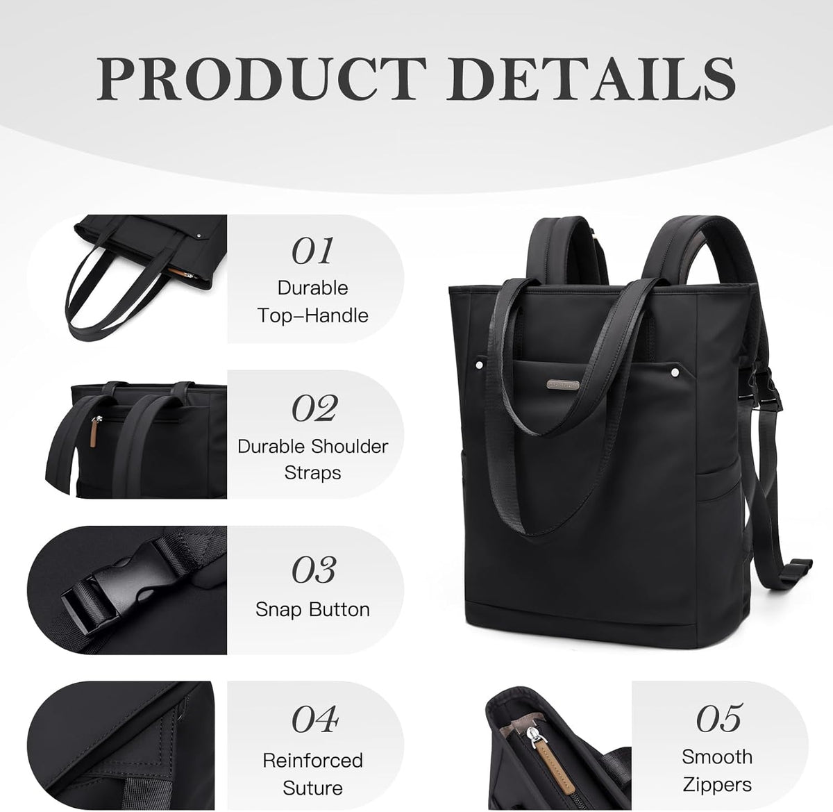 Backpack Backpack Leisure,16 Inch,Black Convertible Laptop for Women Men Carry on Tote Teacher Bookbag for College Work