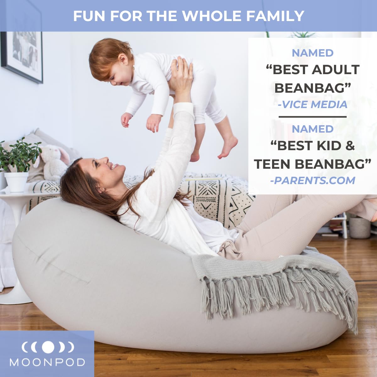 Moon Pod Bean Bag Chairs for Adults - 12LB Giant Bean Bag for Back Support w/ Micro-Bead Filling for Zero-Gravity Sensation, Tension Relief (Pink)