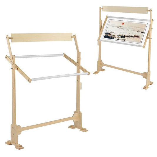 ntumLeap Cross Stitch Frame Adjustable Embroidery Stand, Wooden Frame Cross Stitch Floor Stand 360° Rotated Needlework Stand Holder Lap Table Craft Sewing Tool with Scroll Frame