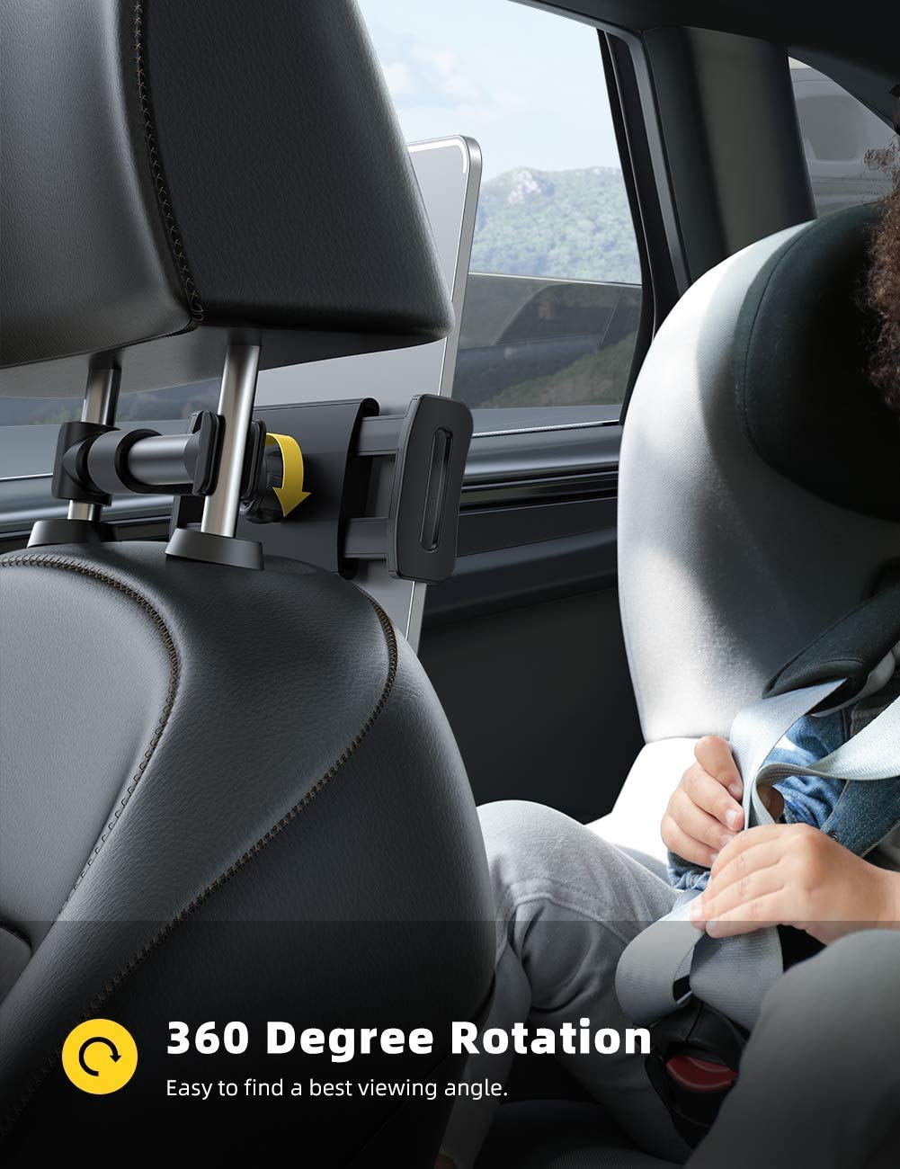 Lamicall Car Headrest Mount, Tablet Headrest Holder - Stand Cradle Compatible with iPad Pro Air Mini, Galaxy Tabs, Other 4.7-10.5" Cellphones and Tablets - Black
