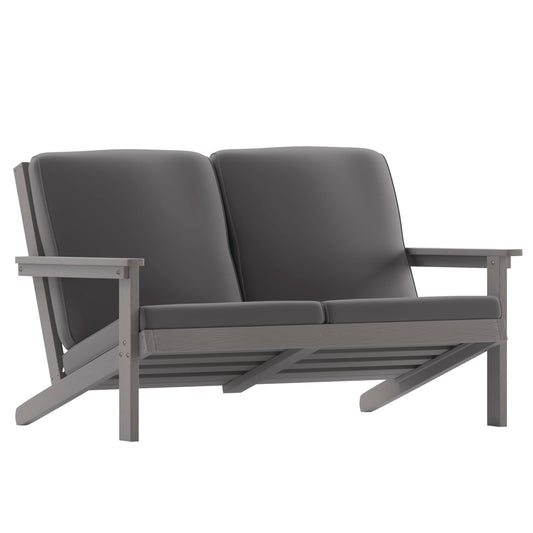 Flash Furniture Charlestown Adirondack Style Deep Seat Patio Loveseat with Cushions - Gray Poly Resin Frame - Gray All-Weather Cushions - Indoor/Outdoor